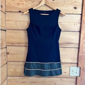 Tightrope Black Olive Green Crochet Trim Sleeveless Mini Shift Dress Size 10